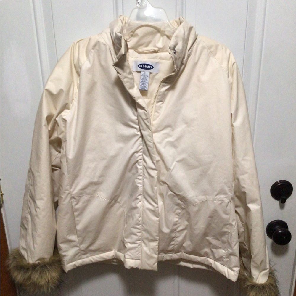 Old Navy cream fur wrist and hood coat